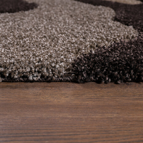 Modern hoogpolig vloerkleed Lima bruin beige zwart 3508